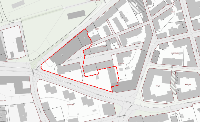 Kartbild med planområdet markerat